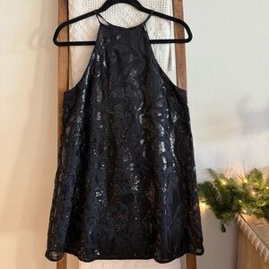 NWOT Show Me Your Mumu Black Sequin Floral Print High Neck Sleeveless Mini Dress